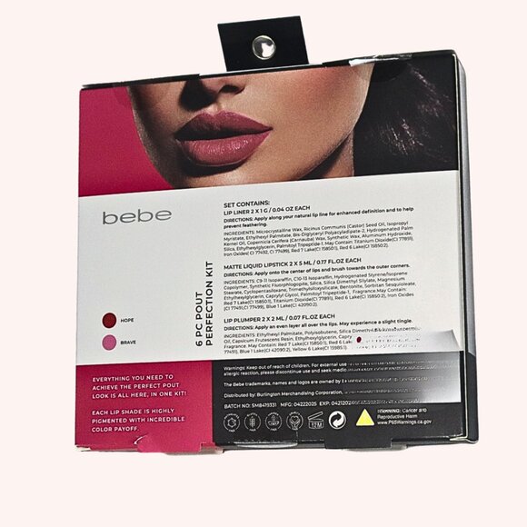 bebe 6PC Lip Kit Matte Liquid Lipstick + Liner + Plumper Set – Long Lasting - Picture 2 of 2
